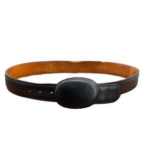 Leather Western Belt Mens SZ 38 Covered Black Oval Buckle Classic Everyday Dance